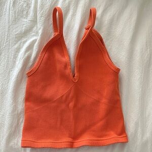 Fp the movement free people Orange Ribbed V-Neck Tank Top